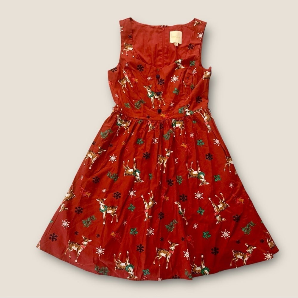 ModCloth Reindeer Christmas Cheerful Caroling Sleeveless Dress, Size M - Picture 4 of 11